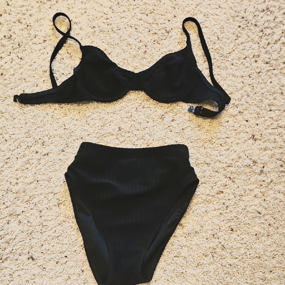 Fit System Ribbed Black High Rise Bikini